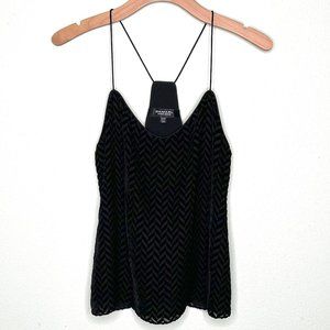 Emanuel Ungaro Silk Velvet Chevron Racerback Top Black Size 8